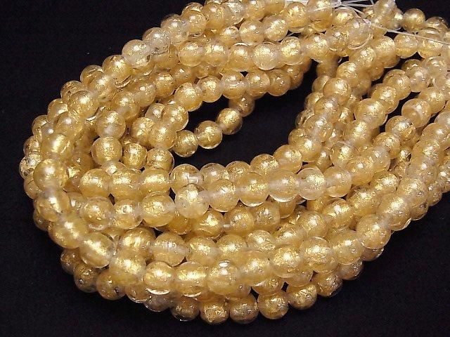 【動画】とんぼ玉 ラウンド8mm 【金粉×クリア】 1連(約25cm) サムネイル4
