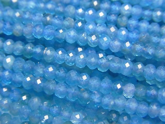 【動画】【素晴らしい輝き】ネオンブルーアパタイトAA++ ボタンカット3×3×2mm 1連(約37cm)の画像