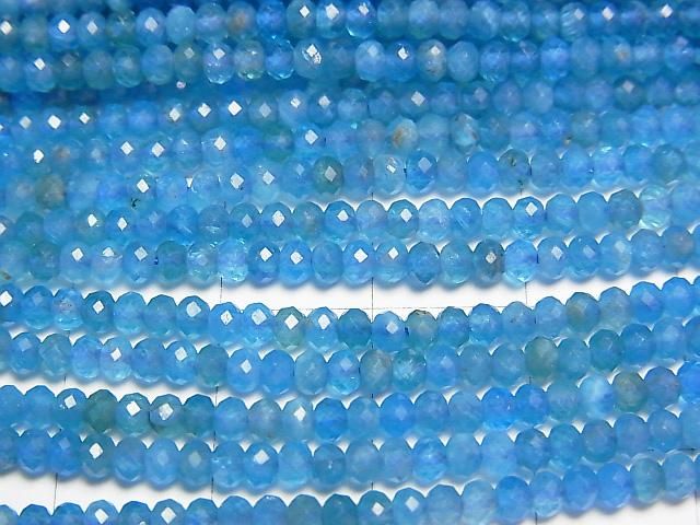 【動画】【素晴らしい輝き】ネオンブルーアパタイトAA++ ボタンカット3×3×2mm 1連(約37cm) サムネイル2