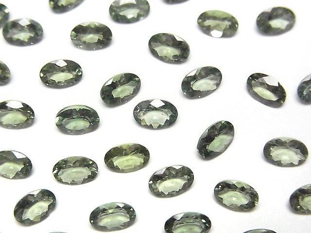 【動画】宝石質グリーンアパタイトAAA- ルース オーバルファセットカット6×4mm 2粒の画像