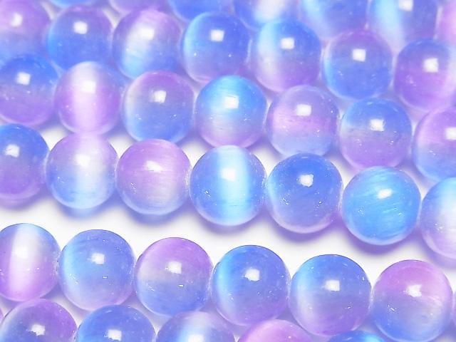 【動画】セレナイト(ジプサム) ラウンド8mm 【ブルー×パープル】 1連(約37cm)の画像