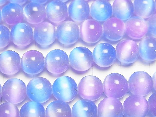 【動画】セレナイト(ジプサム) ラウンド8mm 【ブルー×パープル】 1連(約37cm) サムネイル2
