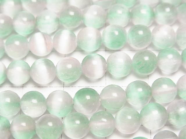 【動画】セレナイト(ジプサム) ラウンド6mm 【グリーン×ピンク】 1連(約37cm) サムネイル2