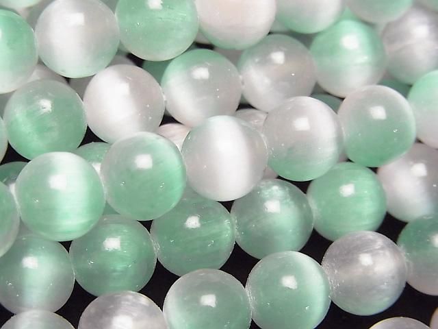 【動画】セレナイト(ジプサム) ラウンド8mm 【グリーン×ピンク】 1連(約37cm)の画像