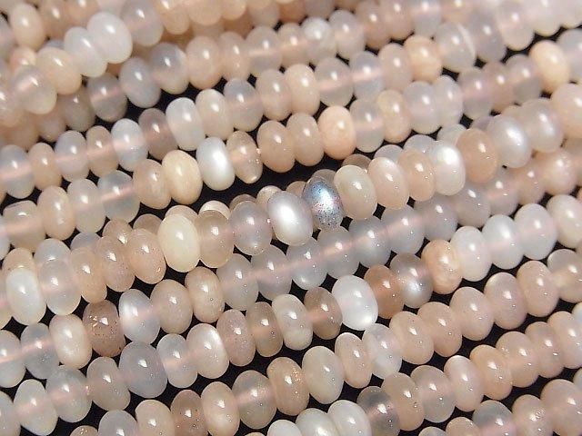 【動画】マルチカラームーンストーンAA++ ロンデル(ボタン)5×5×3mm 1連(約38cm)の画像