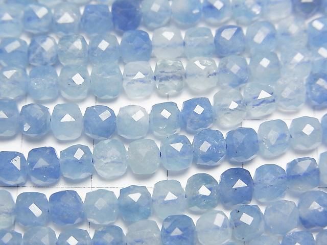 【動画】【素晴らしい輝き】アクアマリンAAA- キューブカット4.5×4.5×4.5mm 半連/1連(約36cm) サムネイル2