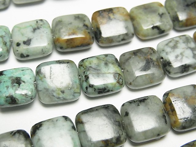 【動画】アフリカンターコイズ スクエア10×10×5mm 半連/1連(約38cm)の画像