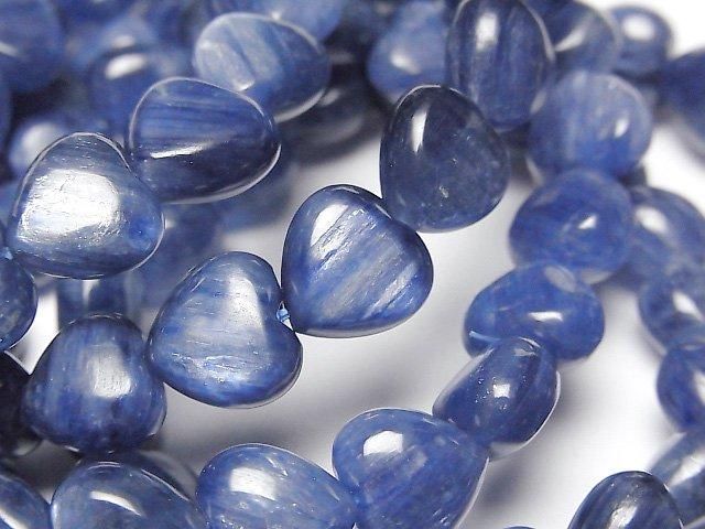 【動画】高品質カイヤナイトAAA 縦穴ハートシェイプ10mm 1連(ブレス)の画像