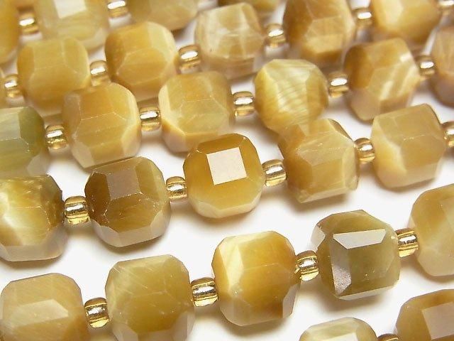 【動画】【素晴らしい輝き】ゴールデンタイガーアイAA++ キューブカット8×8×8mm 半連/1連(約36cm)の画像