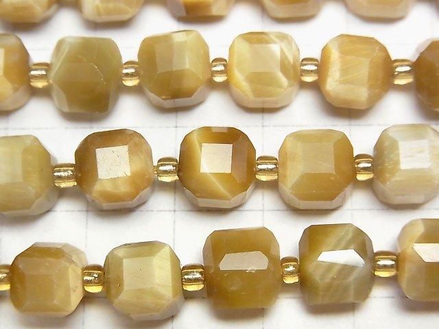 【動画】【素晴らしい輝き】ゴールデンタイガーアイAA++ キューブカット8×8×8mm 半連/1連(約36cm) サムネイル2