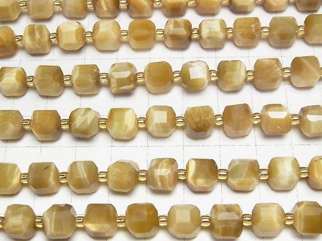 【動画】【素晴らしい輝き】ゴールデンタイガーアイAA++ キューブカット8×8×8mm 半連/1連(約36cm) サムネイル3