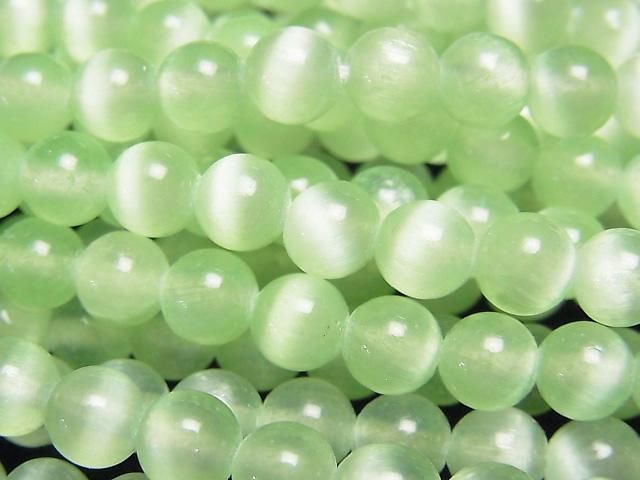 【動画】セレナイト(ジプサム) ラウンド6mm 【ライトグリーン】 1連(約37cm)の画像