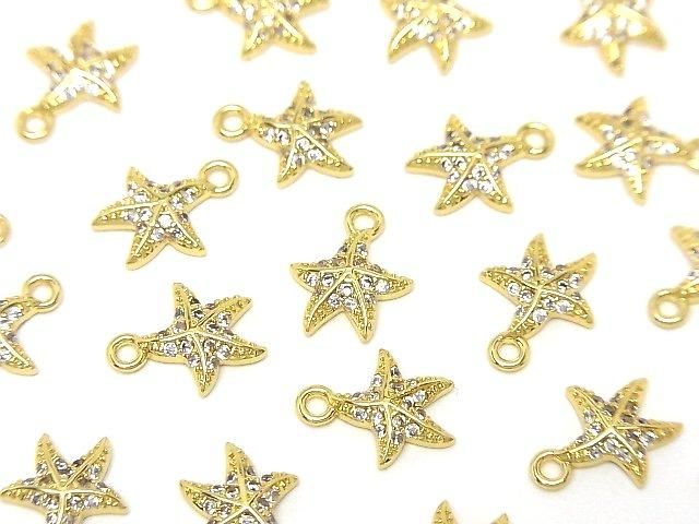 メタルパーツ チャーム10.5×8.5mm スターフィッシュ(ヒトデ) ゴールドカラー(CZ付) 2個の画像