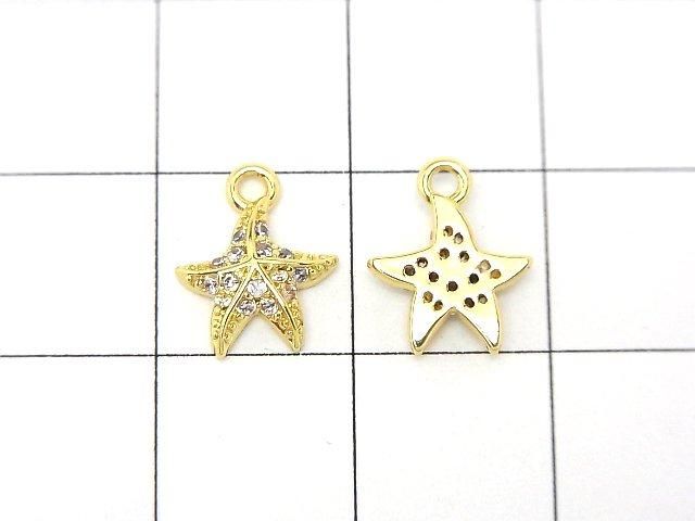 メタルパーツ チャーム10.5×8.5mm スターフィッシュ(ヒトデ) ゴールドカラー(CZ付) 2個 サムネイル2