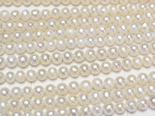 【動画】淡水真珠AAA- ホワイト セミラウンド~ポテト4mm 1連(約38cm) サムネイル2