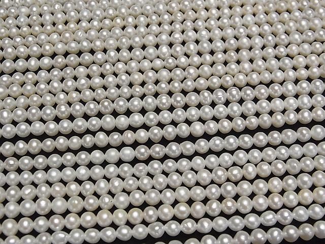 【動画】淡水真珠AAA- ホワイト セミラウンド~ポテト4mm 1連(約38cm) サムネイル3