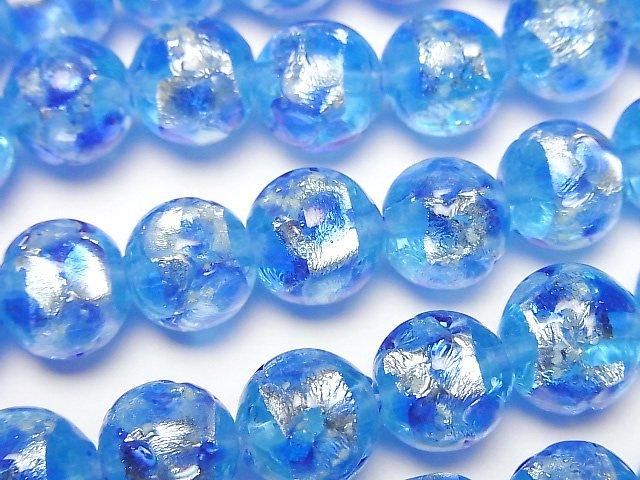 【動画】とんぼ玉 ラウンド10mm 【ブルー×ライトブルー/蓄光タイプ】 1/4連~1連(約34cm)の画像