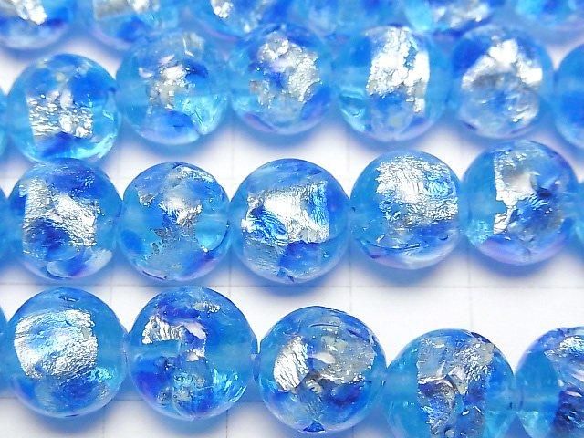 【動画】とんぼ玉 ラウンド10mm 【ブルー×ライトブルー/蓄光タイプ】 1/4連~1連(約34cm) サムネイル2