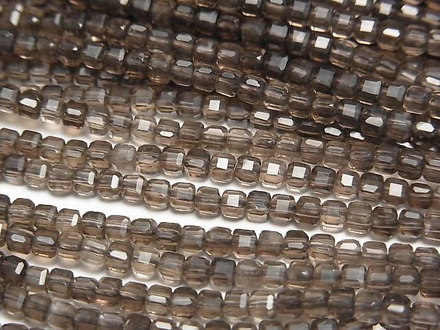 【動画】【素晴らしい輝き】スモーキークォーツAAA 極小キューブカット2〜2.5mm 1連(約37cm)の画像
