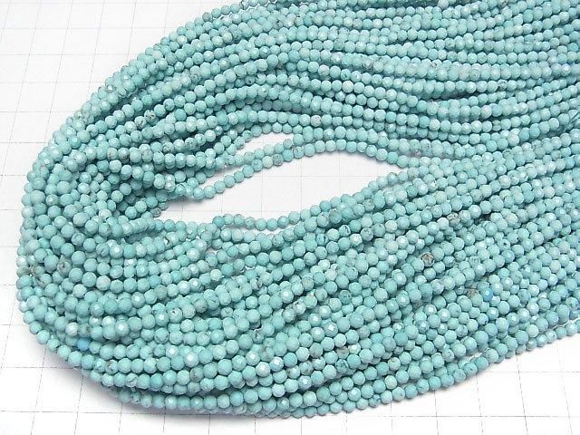 【動画】【素晴らしい輝き】マグネサイトターコイズ ラウンドカット3mm 1連(約37cm) サムネイル4