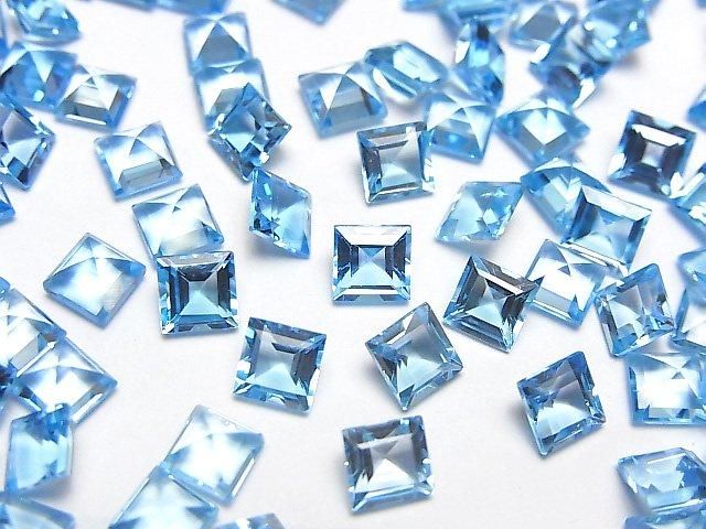 【動画】宝石質スイスブルートパーズAAA ルース スクエアファセットカット5×5mm 2粒の画像