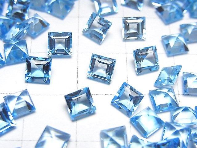 【動画】宝石質スイスブルートパーズAAA ルース スクエアファセットカット5×5mm 2粒 サムネイル2