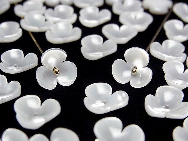 【動画】高品質ホワイトシェル(白蝶貝)AAA 立体フラワー 10mm 中央穴 4枚の画像