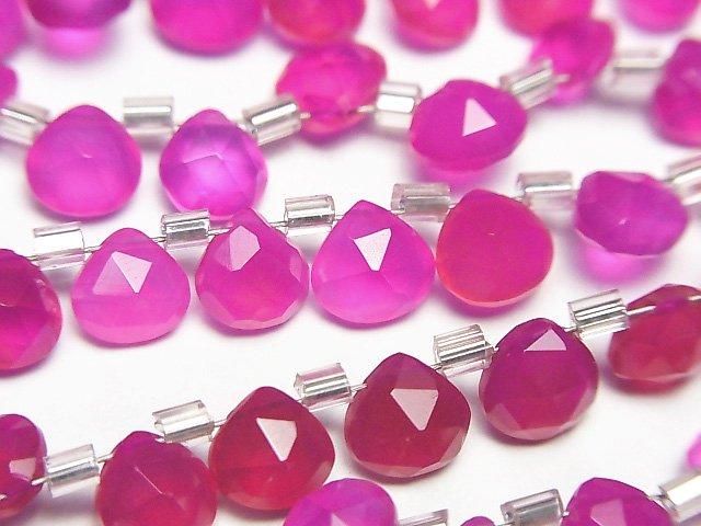 【動画】宝石質フューシャピンクカルセドニーAAA マロン ブリオレットカット6×6mm 半連/1連(約28粒)の画像