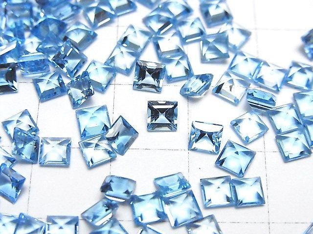 【動画】宝石質スイスブルートパーズAAA ルース スクエアファセットカット4×4mm 5粒 サムネイル2