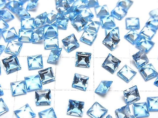 【動画】宝石質スイスブルートパーズAAA ルース スクエアファセットカット4×4mm 5粒 サムネイル3