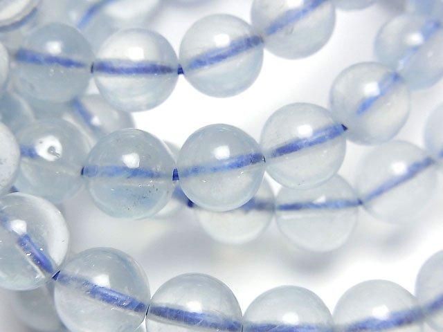【動画】マダガスカル産アクアマリンAAA- ラウンド8mm 1連(ブレス)の画像