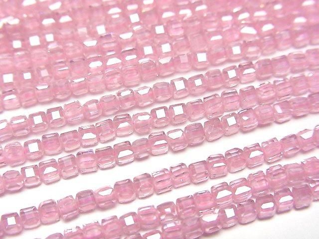 【動画】【素晴らしい輝き】キュービックジルコニアAAA キューブカット2×2×2mm 【ピンク】 1連(約36cm)の画像