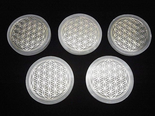 【動画】セレナイト(ジプサム) フラワーオブライフ デザイン入りフラットコイン63mm 1個 サムネイル4