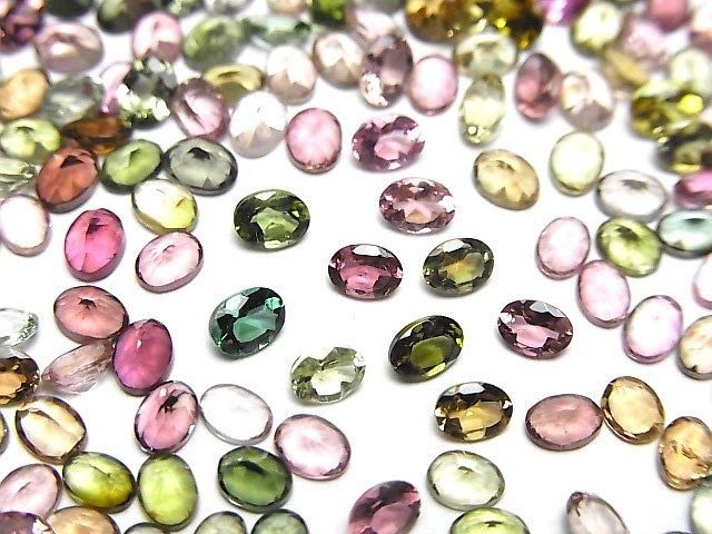 【動画】宝石質マルチカラートルマリンAAA ルース オーバルファセットカット4×3mm 10粒の画像