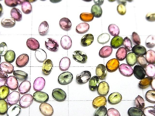 【動画】宝石質マルチカラートルマリンAAA ルース オーバルファセットカット4×3mm 10粒 サムネイル2