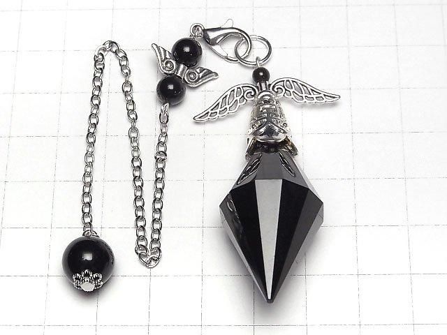 【動画】ブラックオブシディアンAAA- ペンデュラム60×19×19mm チェーン付き シルバーカラー 1個 サムネイル2
