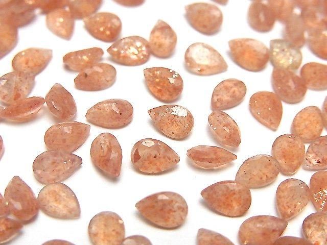 【動画】宝石質サンストーンAAA- ルース ペアシェイプファセットカット6×4mm 5粒の画像