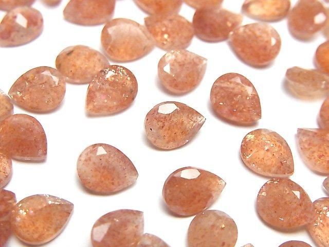 【動画】宝石質サンストーンAAA- ルース ペアシェイプファセットカット8×6mm 3粒の画像