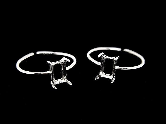 【動画】Silver925 リング空枠(爪留め)レクタングルファセットカット6×4mm ロジウム フリーサイズ 1個の画像