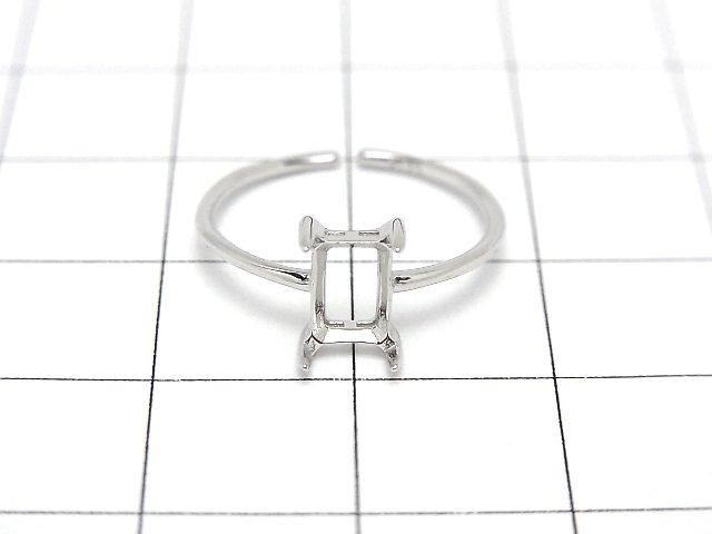 【動画】Silver925 リング空枠(爪留め)レクタングルファセットカット6×4mm ロジウム フリーサイズ 1個 サムネイル2