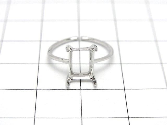 【動画】Silver925 リング空枠(爪留め)レクタングルファセットカット8×6mm ロジウム フリーサイズ 1個 サムネイル2