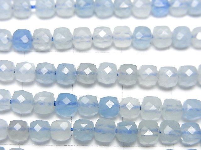 【動画】【素晴らしい輝き】アクアマリンAA++ キューブカット4×4×4mm 1連(約36cm) サムネイル2