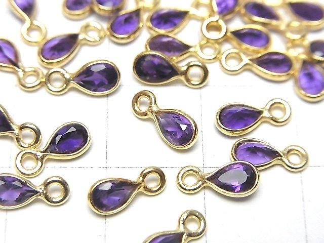 【動画】宝石質アメジストAAA- 枠留めペアシェイプファセットカット6×4mm 18KGP 5個 サムネイル2