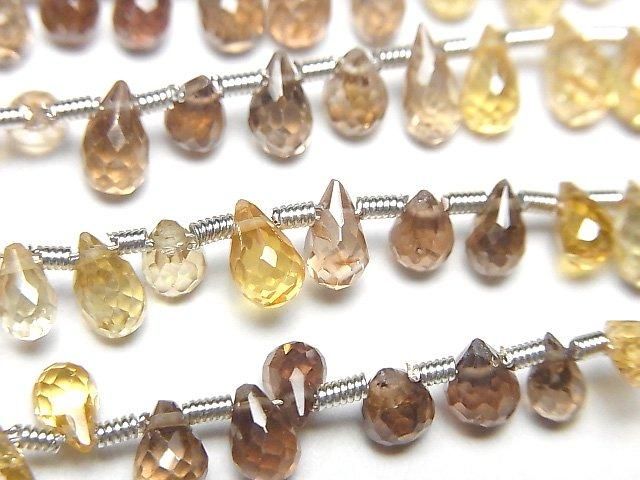 【動画】宝石質天然マルチカラージルコンAAA- ドロップ ブリオレットカット 半連/1連(約18cm)の画像