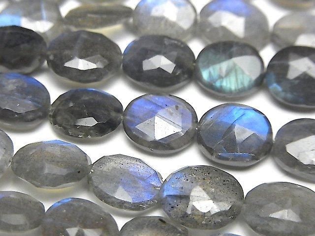 【動画】宝石質ラブラドライトAA++ フラットタンブル~オーバルカット 半連/1連(約18cm)の画像