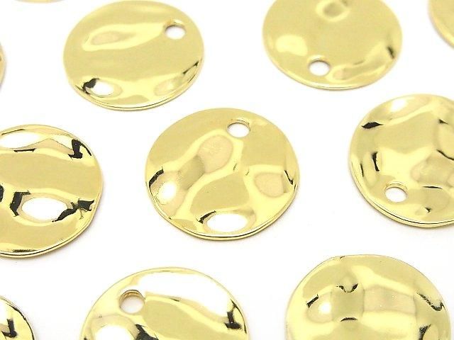 メタルパーツ コイン型槌目模様付きチャーム ゴールドカラー 3個の画像
