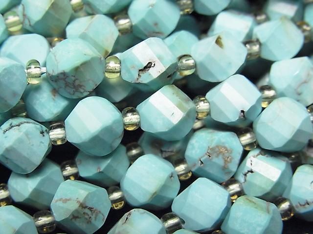 【動画】【素晴らしい輝き】マグネサイトターコイズ ツイスト×多面カット7.5×6×6mm 1連(約36cm)の画像