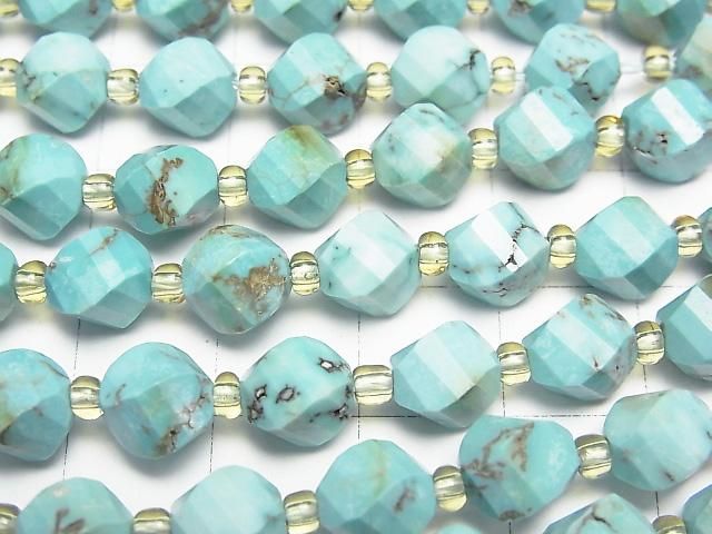 【動画】【素晴らしい輝き】マグネサイトターコイズ ツイスト×多面カット7.5×6×6mm 1連(約36cm) サムネイル2