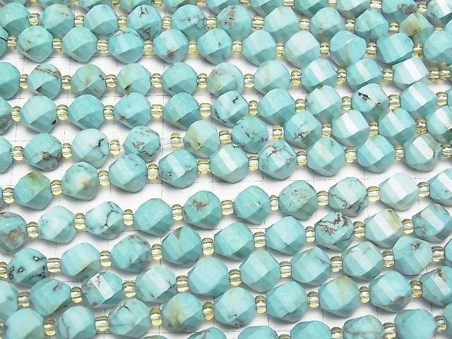 【動画】【素晴らしい輝き】マグネサイトターコイズ ツイスト×多面カット7.5×6×6mm 1連(約36cm) サムネイル3