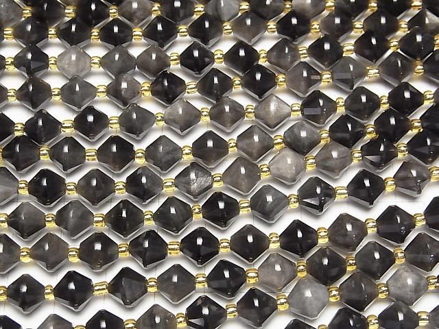【動画】【素晴らしい輝き】シルバーオブシディアンAAA ソロバンカット8×8×8mm 1連(約34cm) サムネイル3